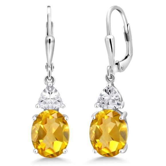 925 Sterling Silver 4.00 Cttw Citrine and Diamond Cubic Zirconia Drop Earrings